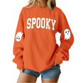 thumbnail image 2 of YVNAURA Women‘s Halloween Letter Print Sweatshirt Crewneck Long Sleeve Graphic Pullover Oversized Fall Casual Spooky Season T-Shirt Top for Party Daily Wear 1 Pack, Brick Red,L, 2 of 4