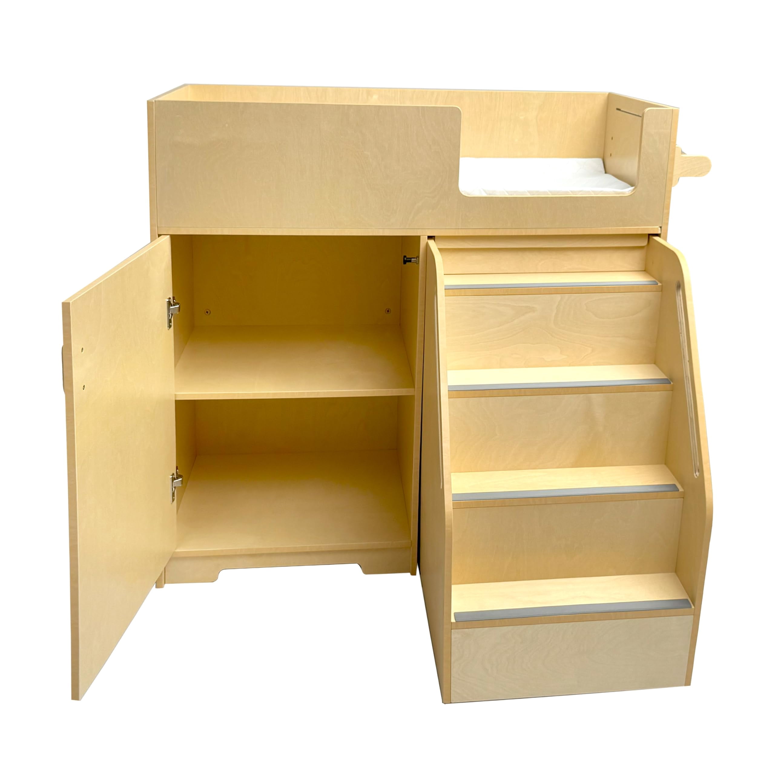 ZETY Baby Changing Table with Stairs, Portable Wooden Diaper Station with Wheels, Storage Shelves and Paper Roll Holder