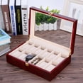 thumbnail image 2 of Uten 12-Slot Wooden Watch Box Case for Men, Watch Collection & Display Organizer with Glass Top & Velvet Lining, Red, 2 of 8