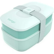 Classic - All-in-One Stackable Bento Lunch Box Container - Modern Bento-Style Design Includes 2 Stackable Containers, Built-in Plastic Utensil Set, and Nylon Sealing Strap (Coastal Aqua)