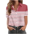 thumbnail image 2 of Button Down Shirt for Women Classic Sailor Stripe Pattern Collared Neck Short Sleeve Professional Business Casual Slim Fit Office Workwear Blouse, 2 of 6