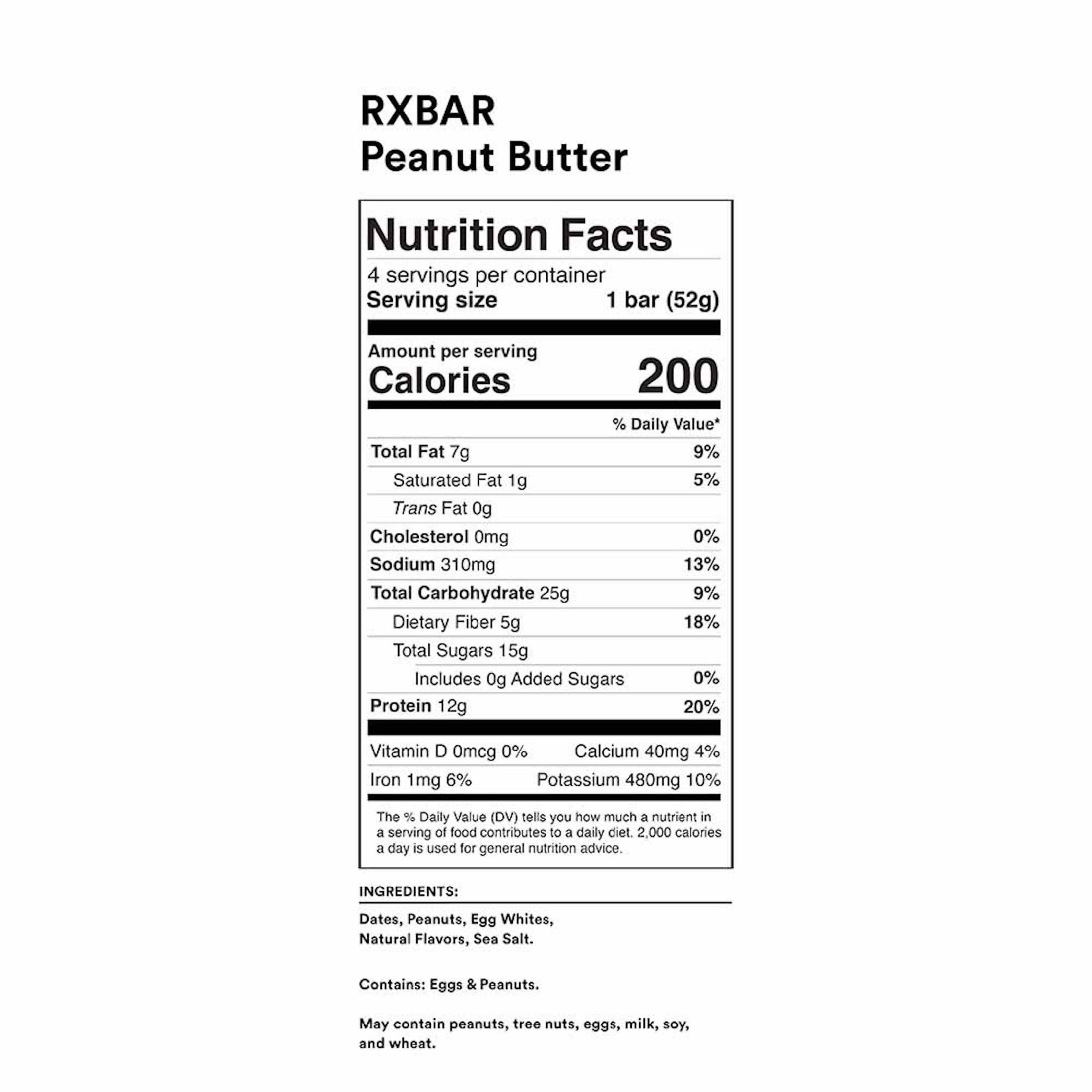 RXBAR Protein Bars Gluten-Free, Peanut Butter, 4 Count