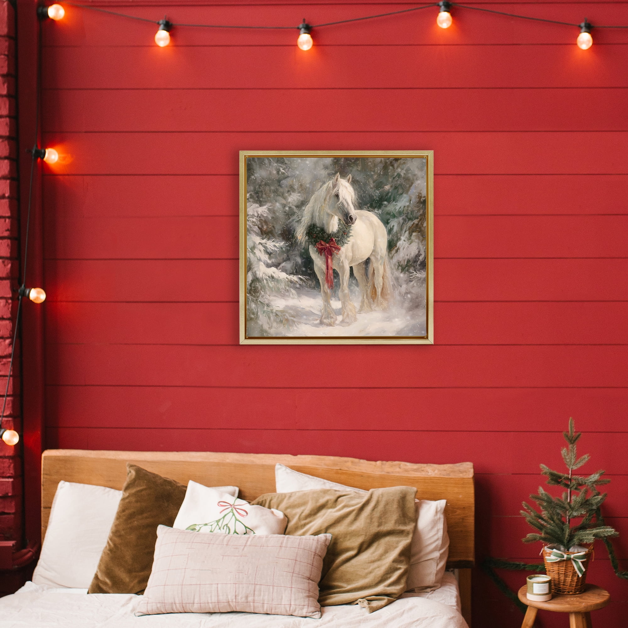 Stupell Industries Pretty Christmas Mare Gold Framed Floater Canvas Wall Art, design by Tina LeCour