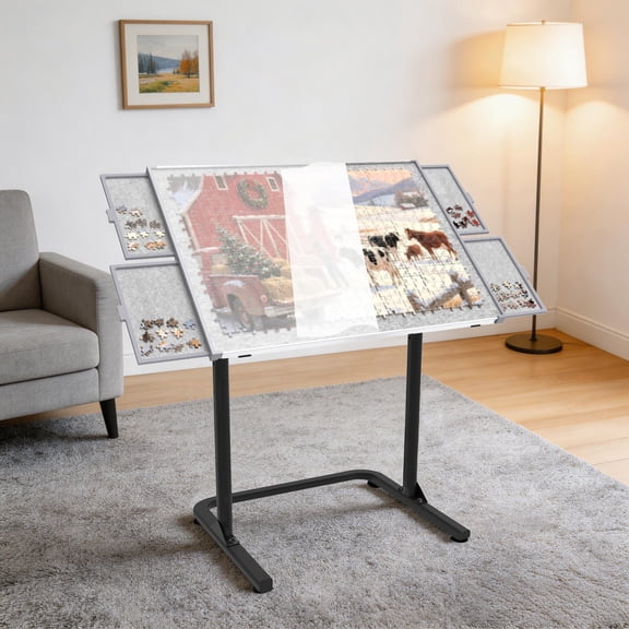 1500pcs Puzzle Table, Puzzle Board for Adults with Drawers and Metal Legs, Adjustable Height and 90°up Angles Jigsaw Puzzle Tables for Adults