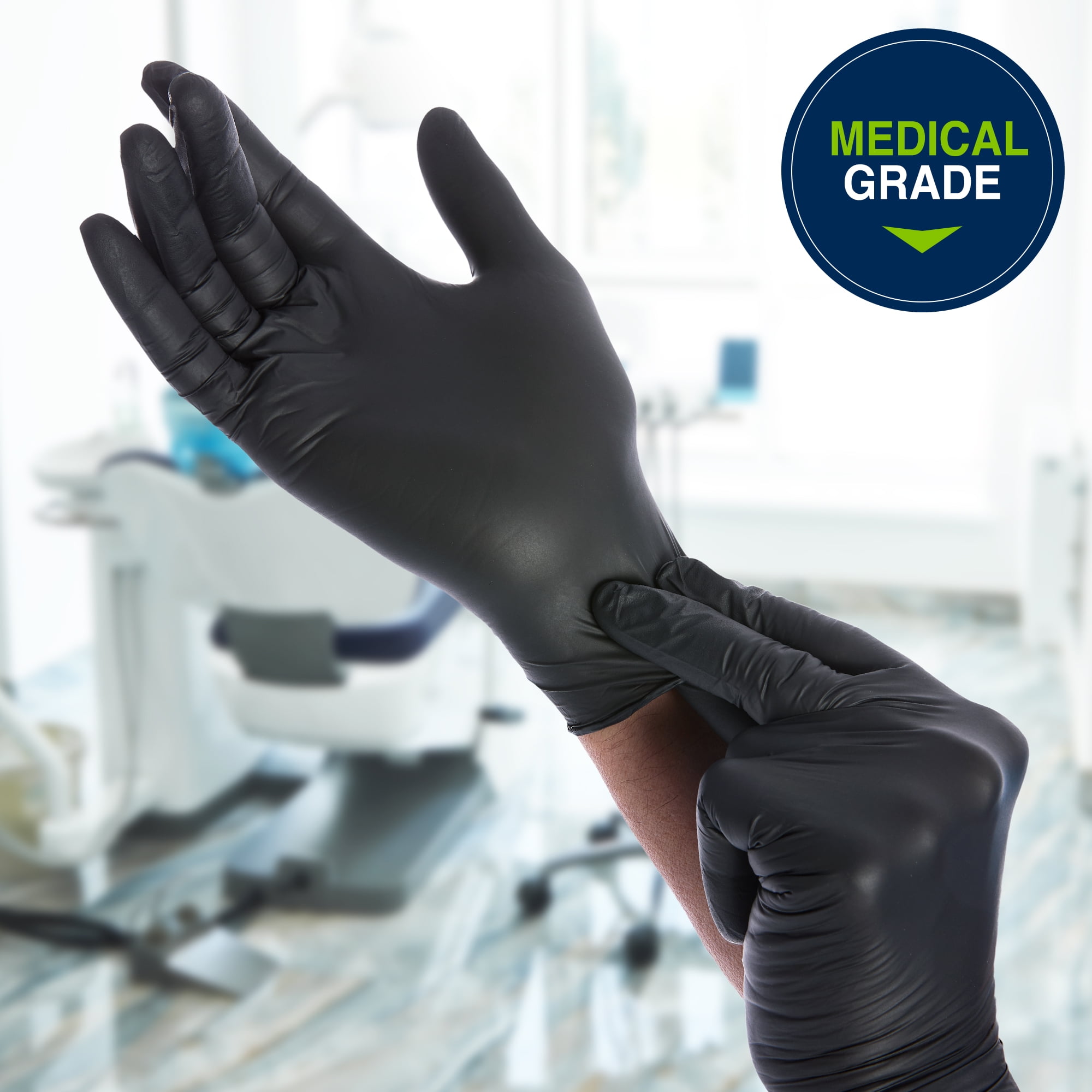 HALYARD Black Disposable Nitrile Exam Gloves Powder Free Medical, Dental, Cleaning, Tattoo, Food Safe, 3.5 mil, Size X-Small, Case of 1000