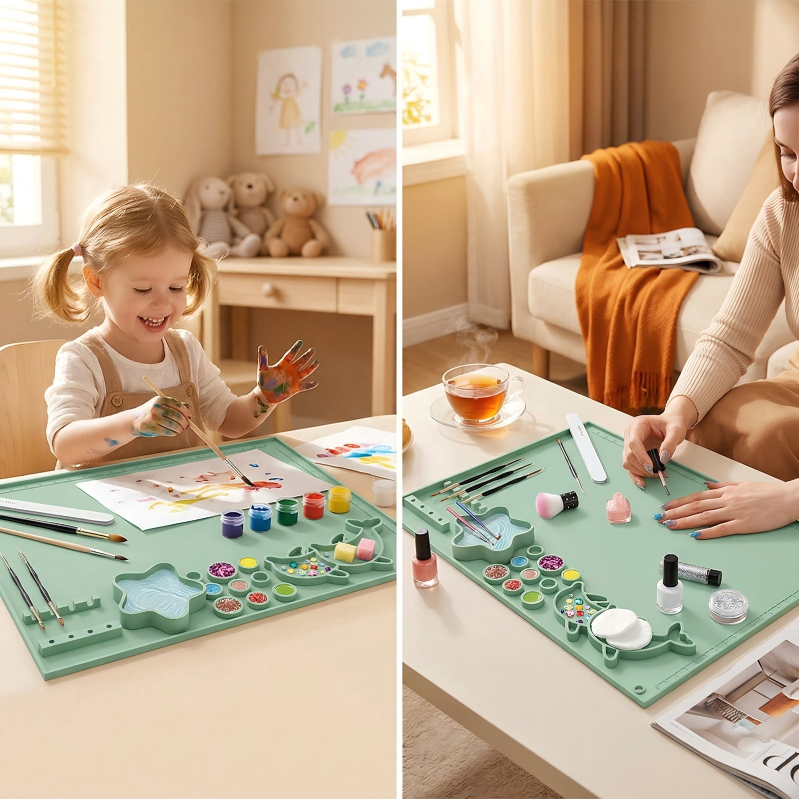 Silicone Art Mat Set, Reusable Art Mat, Includes 10 Paintbrushes and Brush Cleaner, Children's DIY Art Supplies