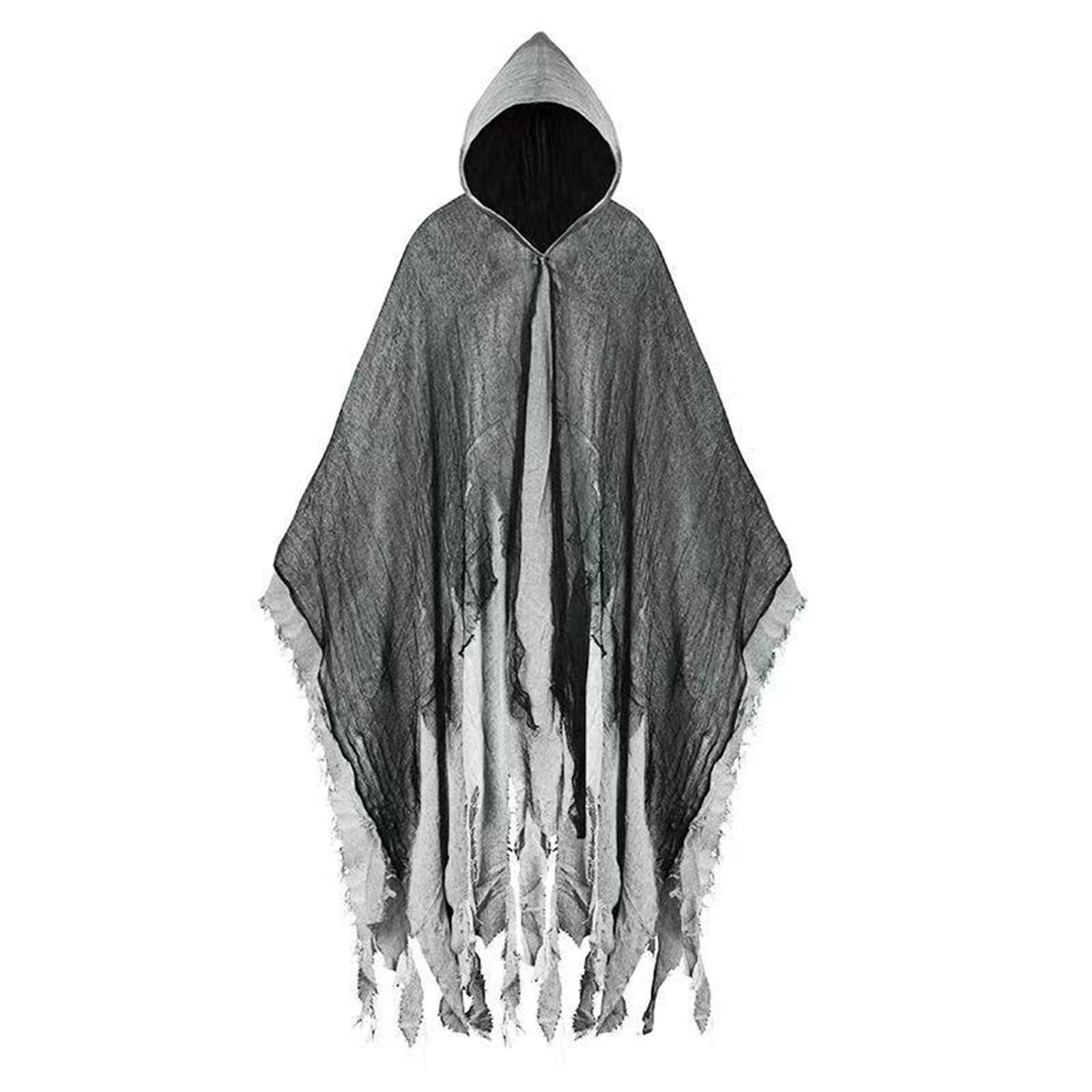 Halloween Costume Scary Cape Costume Cloak for Adults Zombie Skeleton Cosplay Outfit for Costume Parties Role Play Stage Performances Themed Events and Dress Up,Gray M