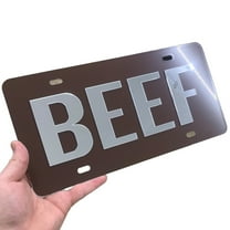 JASS GRAPHIX Beef License Plate Brushed Aluminum on Brown 2-D Farmer Heavy Duty