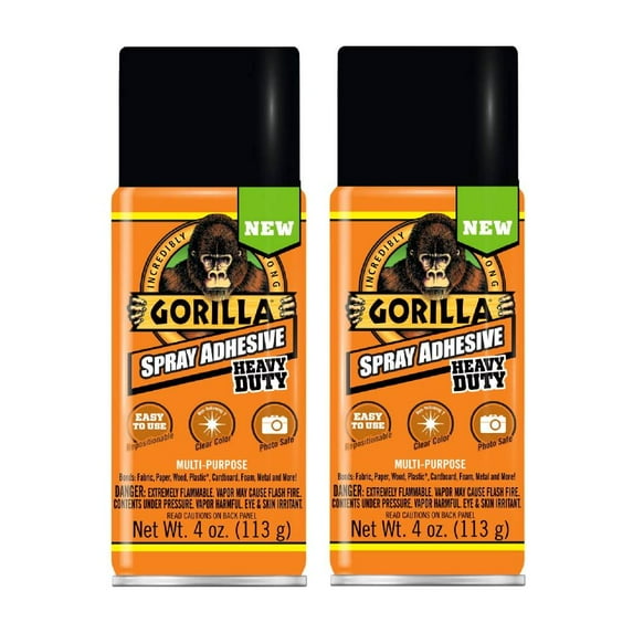 Gorilla Spray Adhesive Clear 4 oz Fine Mist Heavy Duty Permanent Bond, 2-Pack
