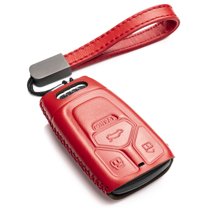 Vitodeco Leather Smart Key Fob Case Compatible with Audi A4, A5, Q7, S4, S5, SQ5, TT 2017 - 2022 (4-Button, Red)