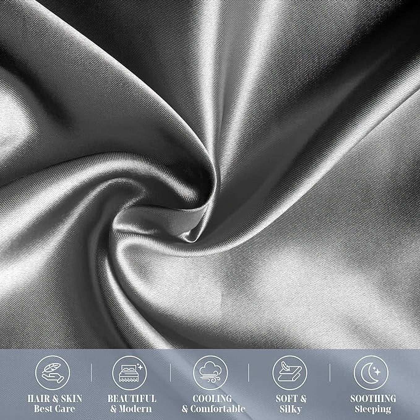 Cooling Viscose Satin Pillowcase 6-Pack Set with Hidden Zipper Closure, Standard/Queen, Gray