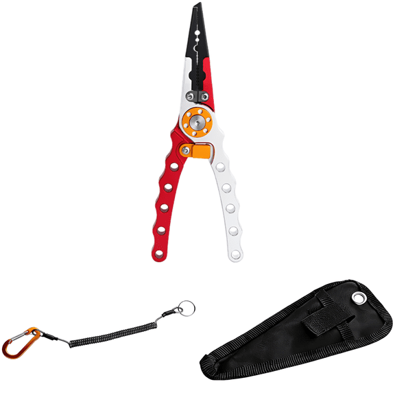 Aluminum Alloy Fishing Pliers with Hook Remover, Straight Jaw & Replaceable Hook Design, Stainless Steel Head, Anti-Slip Grip, Ergonomic Handle Saltwater Fishing Pliers with Sheath & Lanyard