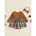 thumbnail image 5 of FEORJGP Toddler Baby Girl 2Pcs Outfits 0 3M 6M 9M 12M 18M Infant Long Sleeve Jumpsuits Dress Plaid Print Romper Dress with Headband Set Kids Little Girls Fashion Cute Casual Clothes for Spring Fall, 5 of 9