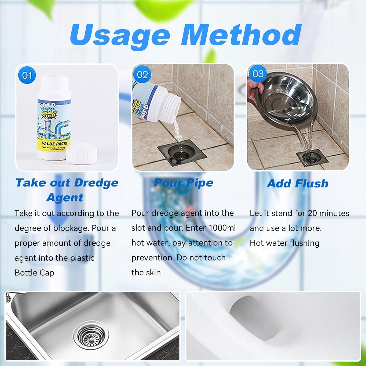 Peachloft Drain Cleaner, Multi-functional Pipe Unclogging Agent, Universal for Kitchen Bathroom Shower Pipes