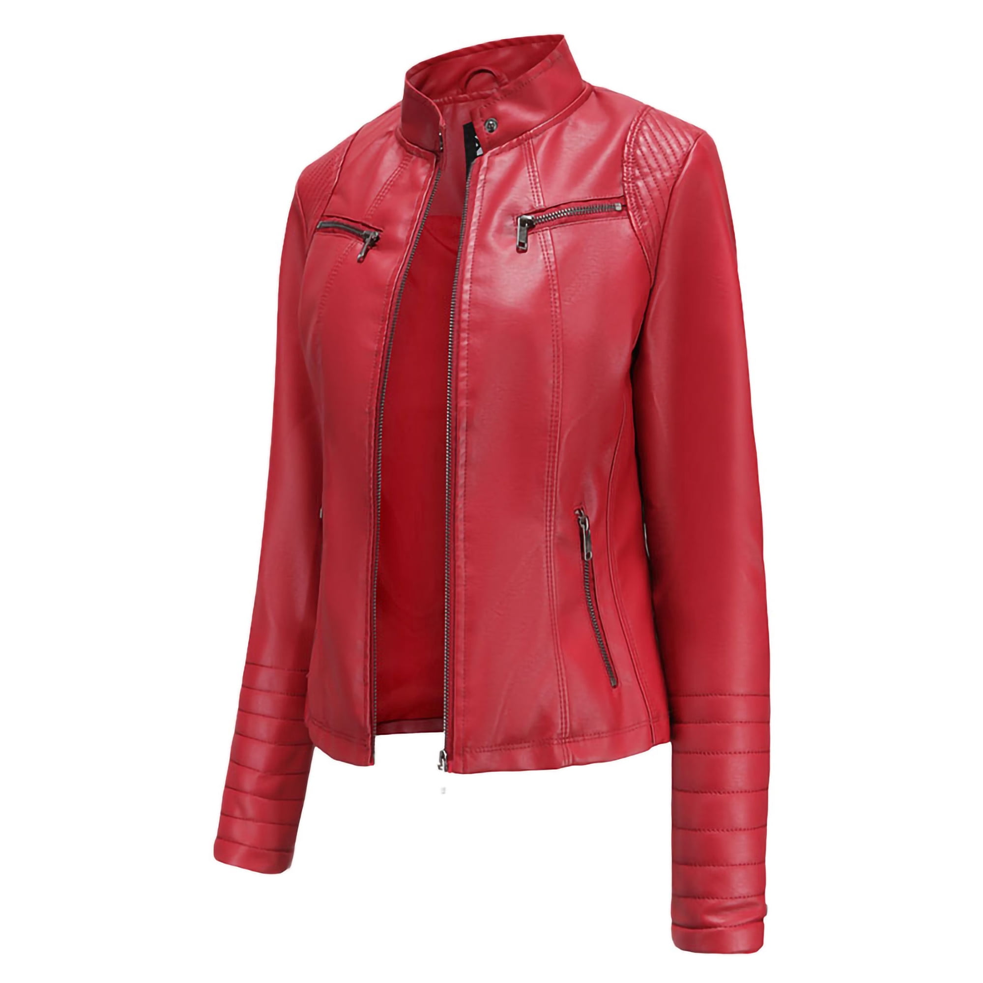 Faux Leather Jackets For Women Winter Warm Zip Up Motorcycle Short PU Moto Biker Outwear Fitted Slim Coat