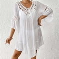 thumbnail image 2 of yillto Women's Cover up Dress V Neck 3/4 Sleeve Crochet Loose Beach Swimsuit Bikini Tshirt Dresses, 2 of 4