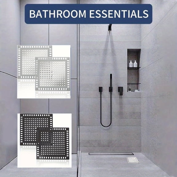 Black 5X5 Inch Stainless Steel Drain Strainer Plate, Catcher for Shower Drain, Bathtub Drain Catcher, Bathroom Sink Drain Strainer, Solid Square Drain Grate That Fits Standard