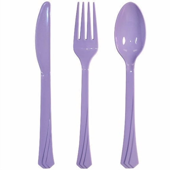 Tiger Chef Plastic Cutlery Set Heavy Duty Colored Plastic Silverware - Includes 192 Forks, 192 Teaspoons, and 192 Knives (Lavender, 576)