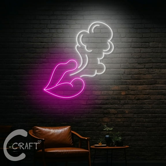 C-CRAFT Lips Smoke Neon Led Light Up 18 inch for Smoke Shop Home Bar Wall Decor