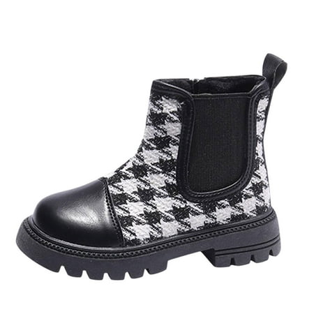 

QYZEU Girls Sneaker Size 1 Toddler Metallic Boots Fashion Autumn And Winter Children Boots for Boys And Girls Flat Soles Thick Soles Colorblock Stripes Side Zipper High Top Warm And Comfortable