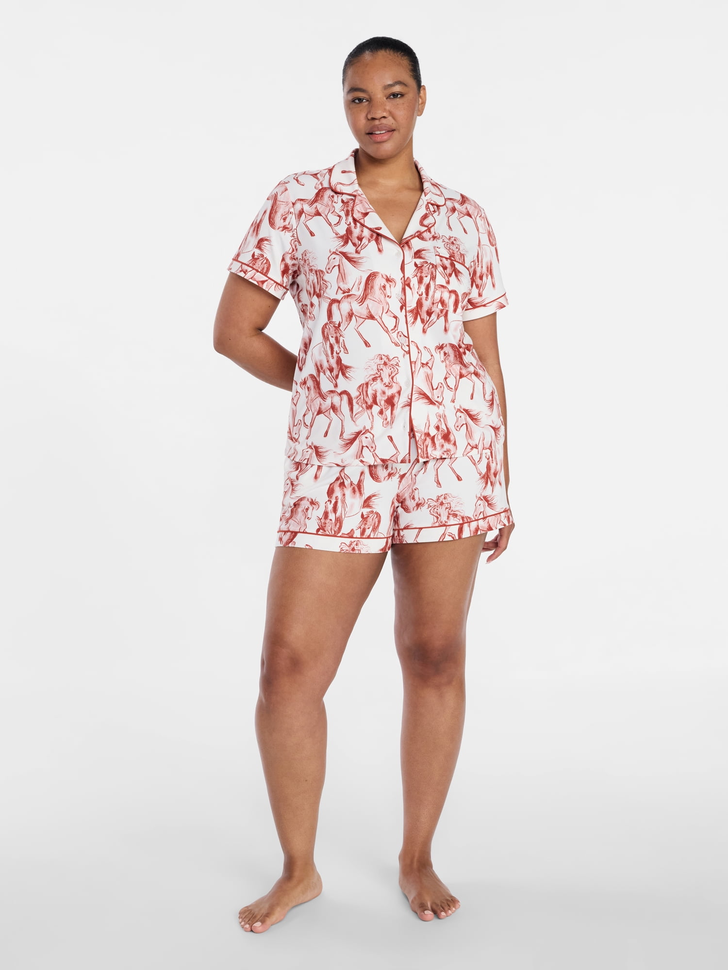 Joyspun Women's Dreamy Soft Collection Notch Collar Top and Shorts Pajama Set, 2-Piece, Sizes XS-3X