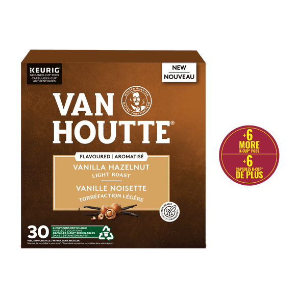 Van Houtte Vanilla Hazelnut, Light Roast, K-Cup Coffee Pods, 30 Count
