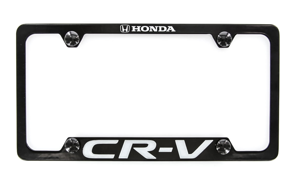 Honda CR-V Black Coated Zinc License Plate Frame Holder wide bottom engrave 4 hole