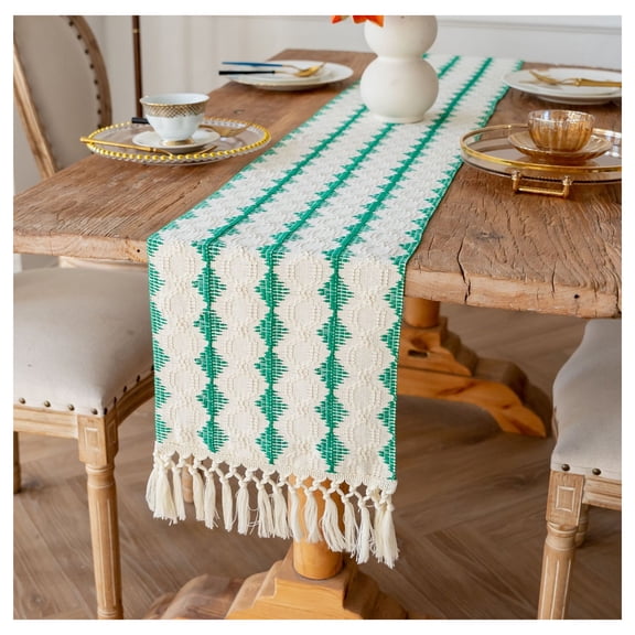 ARLAJO Table Runners 90   Inches Long,Sage Green Boho Cotton Polyester Table Runner Table Runners,Farmhouse Fringe Table Runner for Dining Décor Bohemian Dining Room Table Decor,green