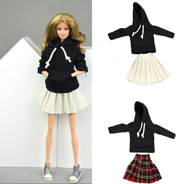 Winter Black Long Sleeve Top Hoodies Short Skirts Clothes for 11.5" Barbie Doll Fashion Clothes Outfit Girl' Gift AccessoriesBlueAustralia He Qiyong unisex