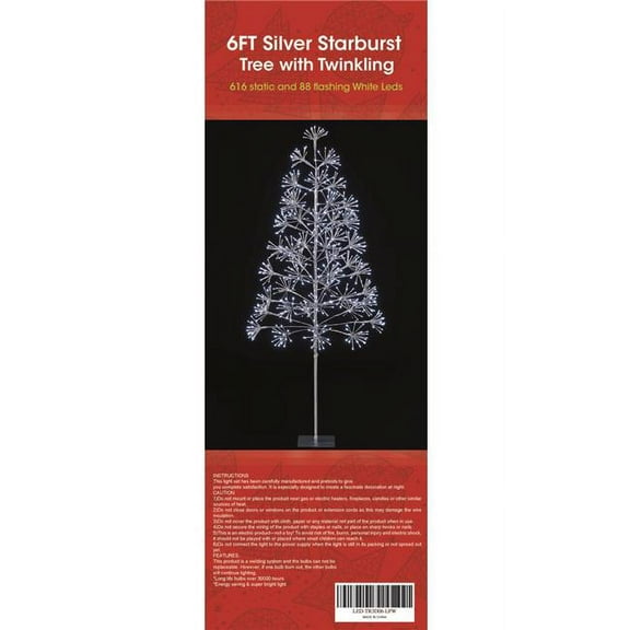Queens of Christmas LED-TR3D06-LPW 6 ft. Pure White Starburst LED Tree