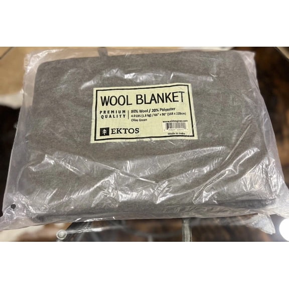 NEW Drk Green Wool Blanket Full / Queen 66”x90” 4.5lbs Camping Warm Survival