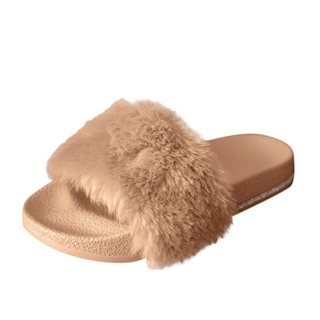 

WANYNG slippers for women Women s Ladies Fashion Casual Crystal Furry Soft Slippers Indoor Home Shoes women shoes Brown 42