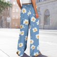 thumbnail image 4 of WTOBBY Women's Floral Print Wide Leg Pants with High Waist Drawstring Loose Casual Design and Side Pockets for Comfortable Summer Wear ,Blue S, 4 of 7