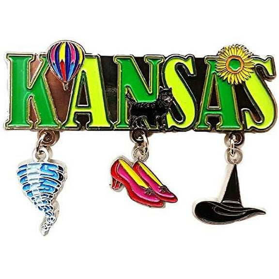 Kansas 3 Charm Dangle Metal Magnet