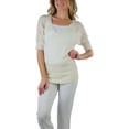 thumbnail image 4 of ToBeInStyle Women's Textured Mid-Sleeve V-Neck Cable Knit Sweater - White - M, 4 of 6