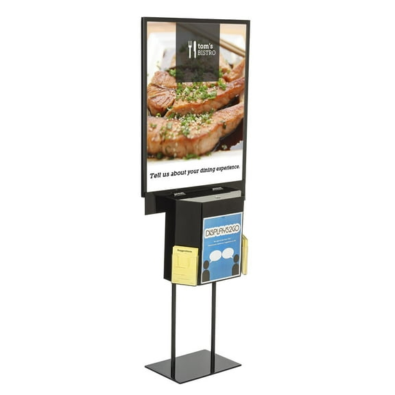 Displays2go LSBST1BKBK Floor Sign Holder, 22x28-Inch, Double Sided with Attached Suggestion Box, Black