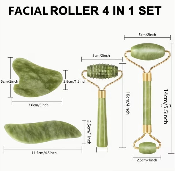 4pcs Facial Roller & Gua Sha Set - Natural Stone Facial Massager with Gua Sha Scraping Tool for Skincare and Relaxation