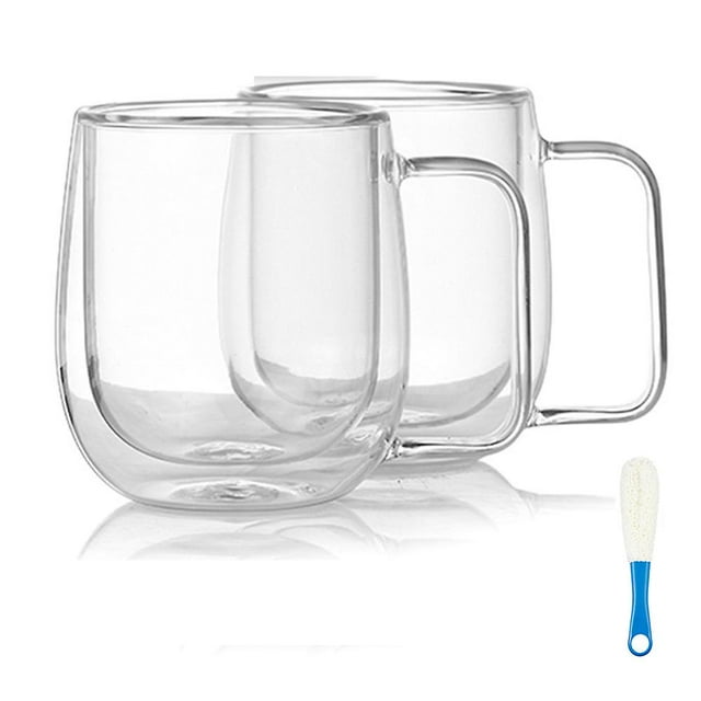 2 Tasses à cappuccino à Double Paroi avec Poignées 250ml/350ml Verres à Café_haute Qualité