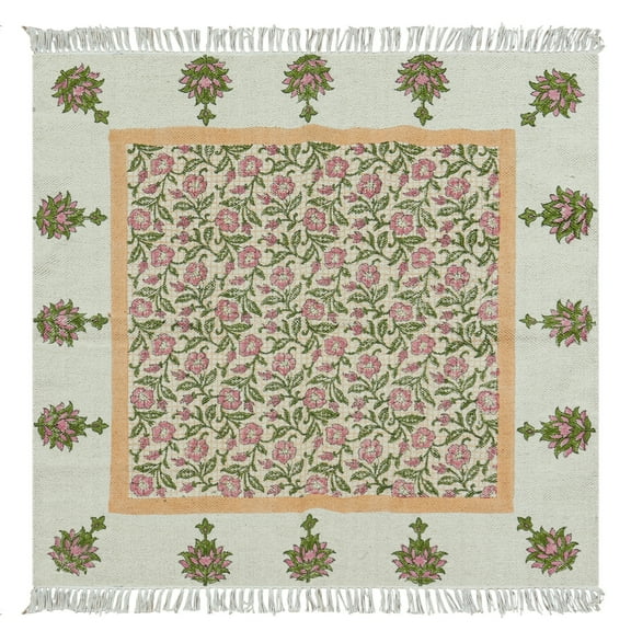 Casavani Hand Block Printed Cotton Green Area Rugs 2'x3' Area Rugs for Kitchen and Study Room