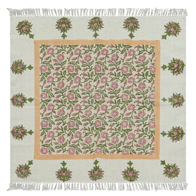 Casavani Hand Block Printed Cotton Green Area Rugs 3'x20' Runner Area Rugs for Hallway & Stairs