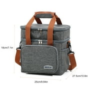 Insulated Lunch Bag for Women Men Double Deck Lunch Box, Reusable Leakproof Lunch Box Cooler Tote Bag for Work Picnic School or Travel, Double Compartment (Grey,15L )