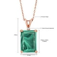 thumbnail image 3 of Gem Stone King 18K Rose Gold Plated Silver Green Malachite and White Lab Grown Diamond Pendant Necklace for Women (10.02 Cttw, Gemstone Birthstone, Emerald Cut 14X10MM, with 18 inch Silver Chain), 3 of 4