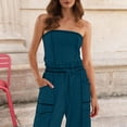 thumbnail image 6 of gakvbuo Summer Jumpsuits Womens Casual Strapless Overalls Playsuit Suspender Trousers Off The Shoulder Rompers Sleeveless Outfits With Pockets, 6 of 9