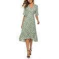 thumbnail image 4 of Ecqkame Women Summer Boho Long Midi Dress Summer Casual Print Dress V-Neck Short Sleeve Loose Dress Green XL on Clearance, 4 of 9