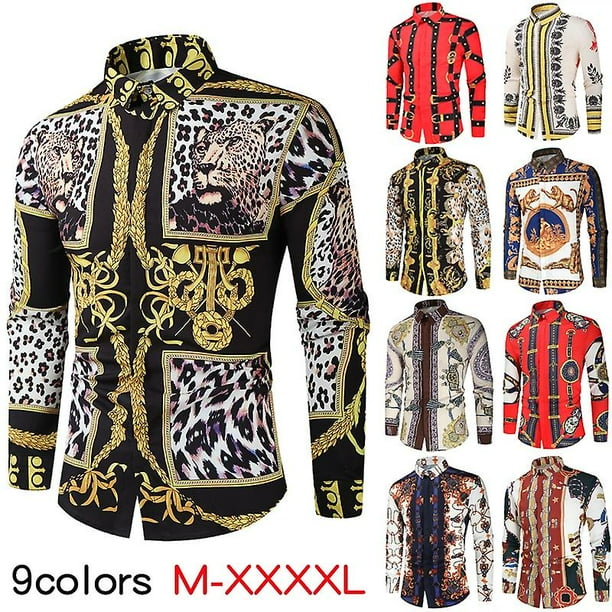 Luxury Royal Shirt Men 2021 Brand Long Sleeve Mens Dress Shirts Baroque Floral Print Shirt Men Party Formal Shirt Camisas Hombre White Blue 4xl Walmart