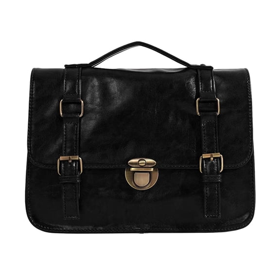 Vintage Satchel Backpack for Women Men, Retro Flap Crossbody Messenger Bag with Top Handle, Multi Functional Briefcase Bookbag for Office Travel, Black & Brown Solid Colors