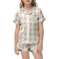 thumbnail image 2 of Tfken Summer Outfit Sets For Girls Plaid Short Sleeve Lapel Neck Button Tops With Shorts Set Casual Sleepwear Children Soft Outfit Beige Size 2-3 Years, 2 of 4
