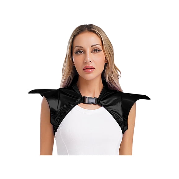 inlzdz Women Gothic Punk Cape Shawl Shiny Metallic Shawl for Singer Bar Stage Show Pauldron Armour Black S