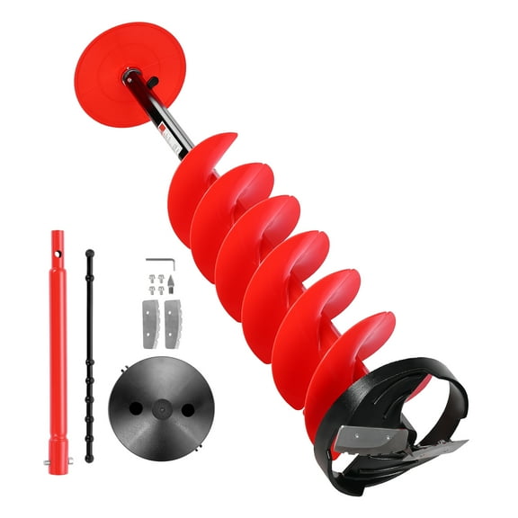 KFFKFF Ice Auger Drill Bit, 8in Diameter 41in Length, Cordless Nylon Ice Fishing Auger with 13.4in Extension Rod, Drill Adapter, Top Plate, and Blade Guard