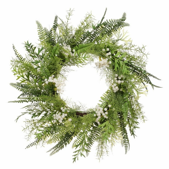 Puleo International 24" Artificial Babysbreath Floral Spring Wreath With Green Leaves